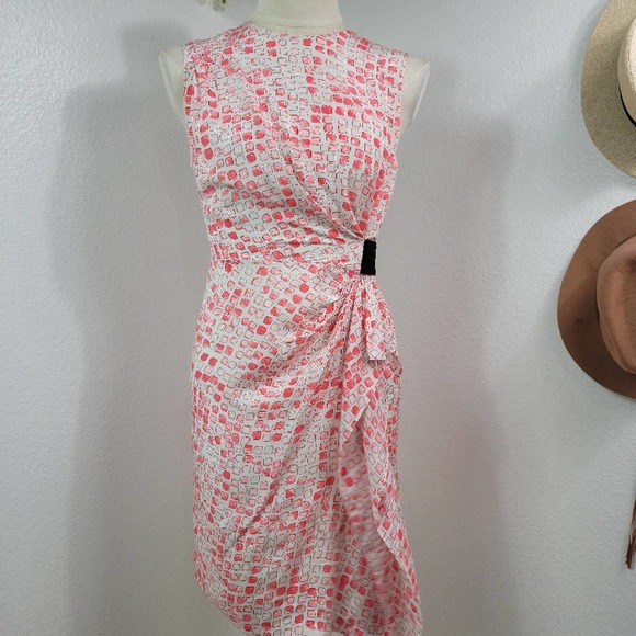 DIANE VON FURSTENBERG 100% SILK ROUGE SLEEVELESS CORAL ALBA TWO SILK DRE… - Picture 2 of 12